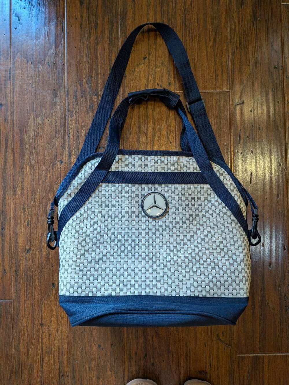 Mercedes Benz Insulated Cooler Bag Navy Blue Woven Basket Picnic Tote Strap